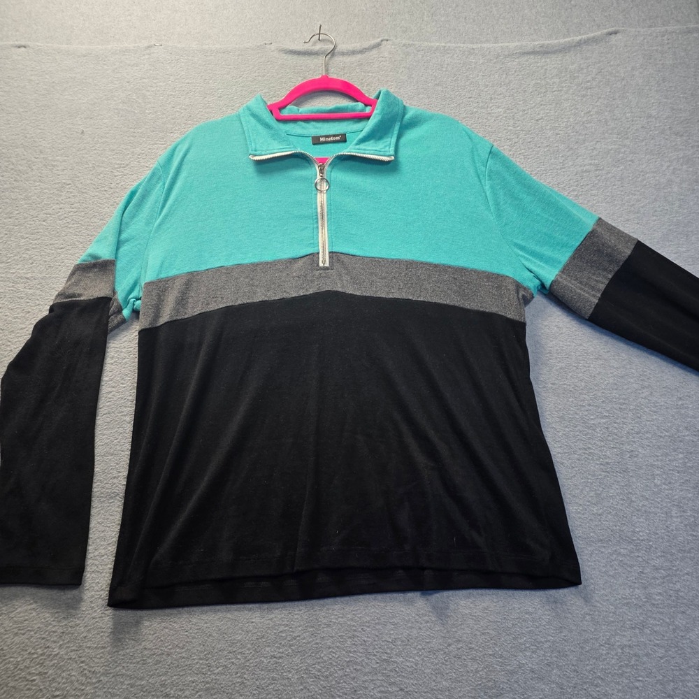 Minetom Long Sleeve Top Womens XXL Colorblock Quarter Zip Soft Stretch Soft